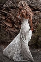 Wedding Dress For Over 50, Gorgeous Sweetheart Low Back Lace Wedding Dresses Long Bridal Dress